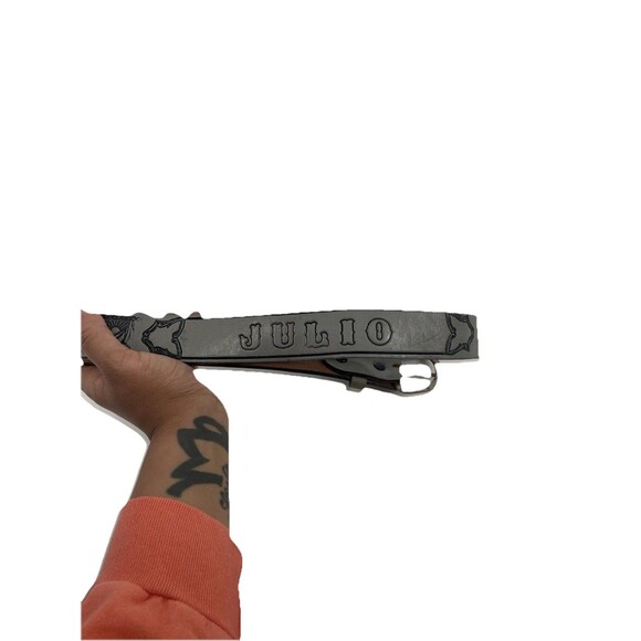 VTG 70s Tooled Leather Belt Western Horse Mountains Sunrise Cowboy Name Julio - Picture 7 of 12